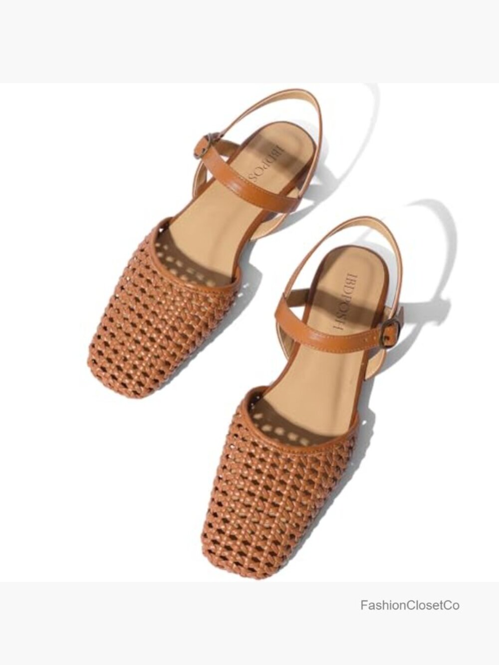 Woven Slingback Flats Square Toe Ankle Strap Buckle Closure Comfortable - Picture 6 of 7